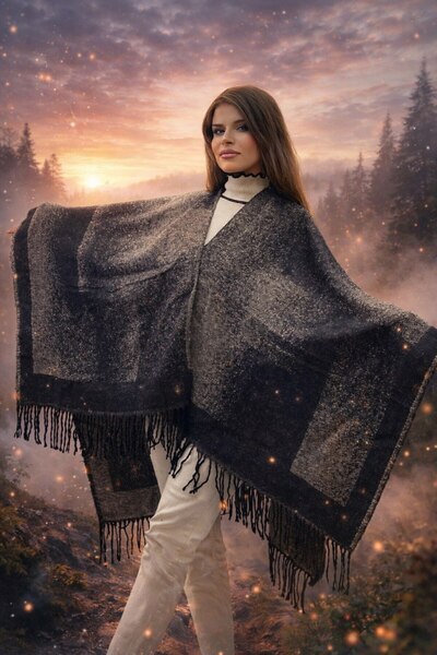 ALDAİR Poncho de iarnă pentru femei, cu două fețe, umăr 140x140