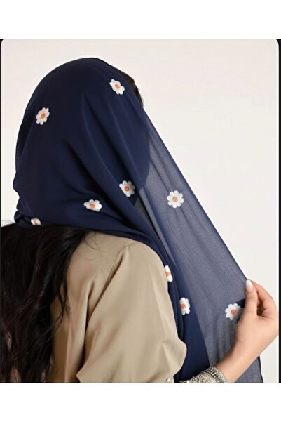 Veil Designer A two-layer navy blue voile scarf, offering understated eleganc...