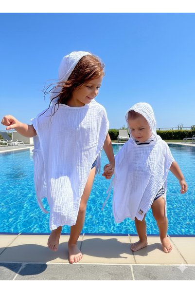 Las Vivas Kids بونشو شاطئ من الموسلين، رداء حمام للأطفال مصنوع من القطن بنسبة 100%، منشفة حمام للأطفال