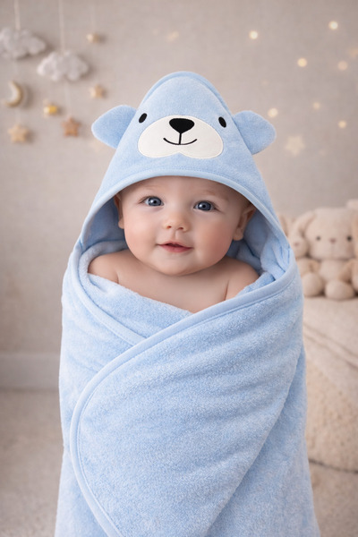 Ellaline منشفة أطفال مخملية باللون الأزرق - 100% قطن، معتمدة من OEKO-TEX، ناع...