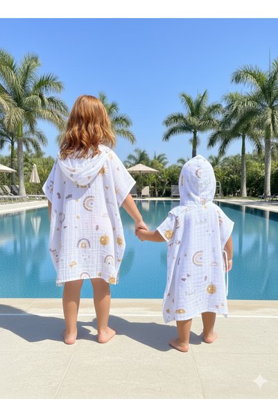 Las Vivas Kids بونشو شاطئ من الموسلين، رداء حمام للأطفال مصنوع من القطن بنسبة 100%، منشفة حمام للأطفال