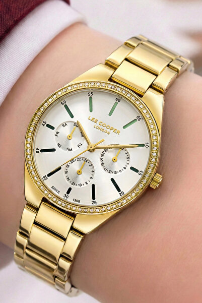 Lee Cooper Fosforlu Gold Renk Çelik Kordon&kasa Kadın Kol Saati Bileklik Hedi...