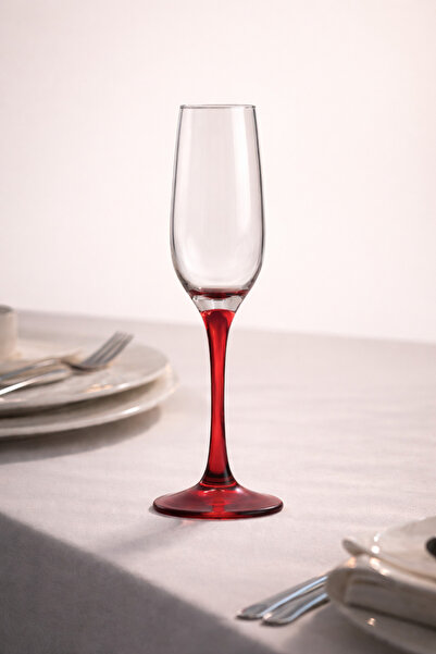 OFİS Kırmızı Renkli 3'lü Şık Şampanya Kadehi 215 cc