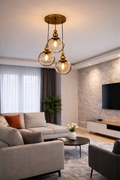 VENON AYDINLATMA DOĞA 3 LÜ SARKIT CAMLI ESKİTME (GLOP BAL) AVİZE Sarkıt Avize...