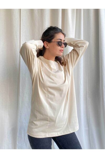 Baby Boroosh Tricou de alăptare crem, supradimensionat, cu mânecă lungă și fe...