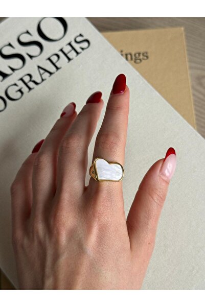 nokt Beyaz Taş Yıldız Detaylı Gold Yüzük