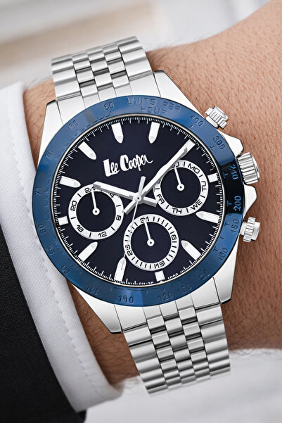 Lee Cooper Men's Silver-Blue Wristwatch - Steel Cord and Case, 3Atm Bracelet,...