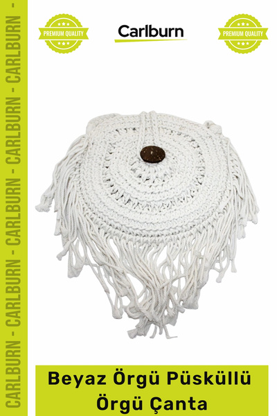 Carlburn # Geantă albă din plasă cu ciucuri, elegantă și rafinată, cu o struc...