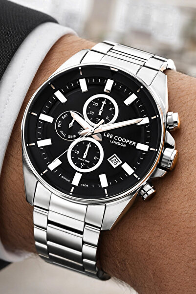 Lee Cooper Men's Wristwatch - Steel Cord, Silver-Black Color, 3Atm Bracelet, ...