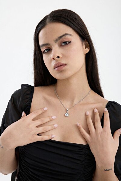 JİMNY JEWELRY CLARA – Zirkon Tek Taş Hayalet Çelik Kolye
