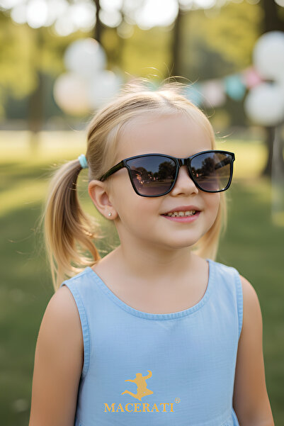 MACERATİ نظارات شمسية للأطفال بإطار مربع أسود للجنسين من تانكا بعمر 1-10 سنوا...