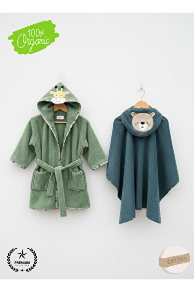 zera collection Bebek bornoz Kapişonlu & Bebek Havlu Set %100 organic pamuk (...
