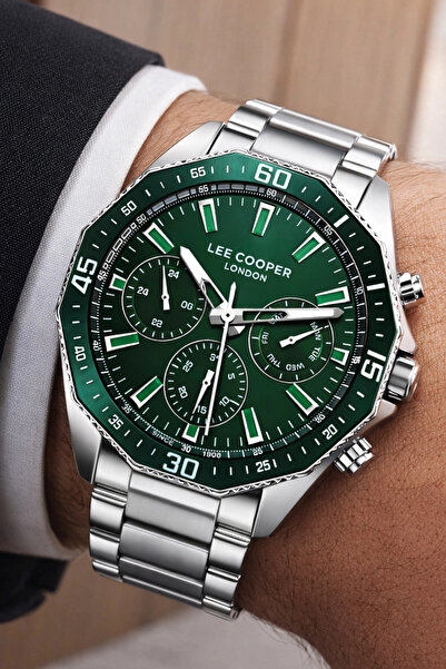 Lee Cooper Men's Wristwatch - Silver-Green Color, Steel Cord and Case Functio...
