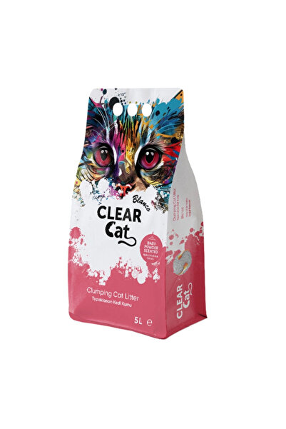 Clear Cat Blanco رمل قطط متكتّل برائحة بودرة الأطفال، 5 لتر، بنتونيت أبيض طبي...