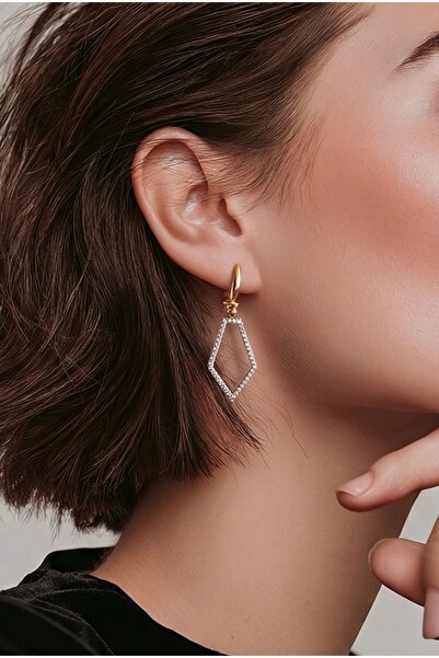 Argentum Concept 925 Ayar Gümüş Rose Zirkon Taşlı Beşgen Küpe - K035601