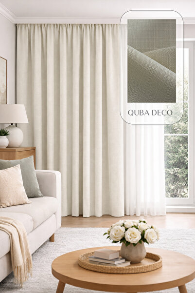 QUBA DECO Natural Textured Linen Look Cream Decorative No-Pleat Background Cu...