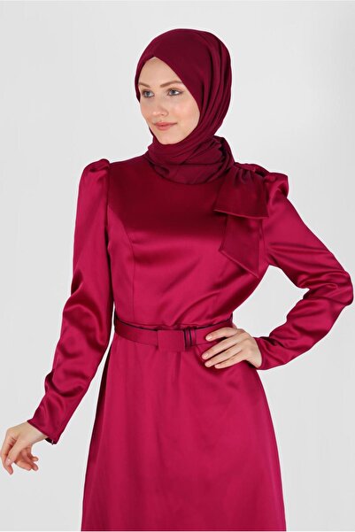 Alvina Satin Dress with Shoulder Detail and Belt 42419
