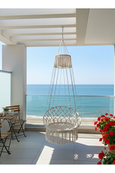 AslanButik Makrome Özel Örgü Halatlı Salıncak Hamak Pamuk 100 kg kapasiteli