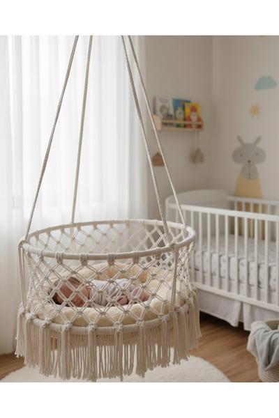 AslanButik Makrome Özel Örgü Salıncak Beşik Pamuk Ip Bebek / Çocuk