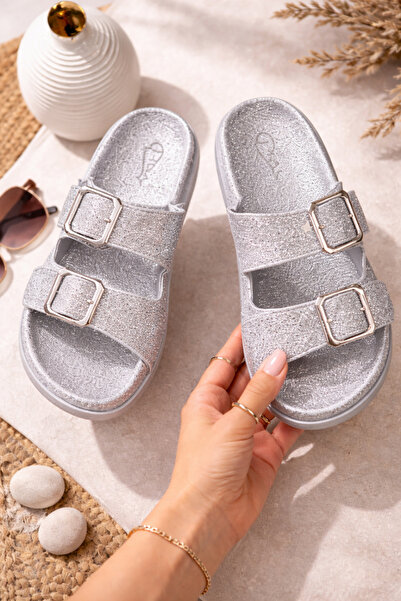 Babetty Papuci de oaspeți eleganți, cu cataramă dublă, argintii, ortopedici, ...