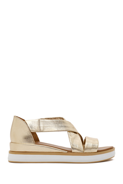 Derimod Women's Gold Thick-Soled Metallic Leather Sandals 26Sfd550532