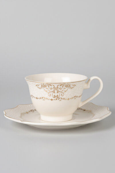 İpek Porselen 2'Li Krem Altın Yaldızlı Tuğçe Porselen Çay Fincan Takımı