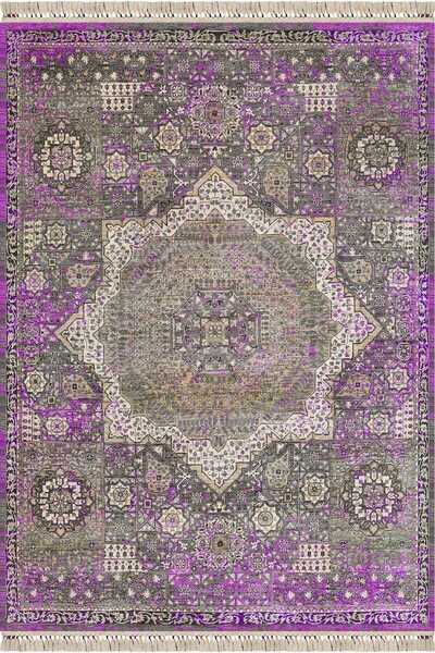 Frenda Vintage Desenli Pamuk Taban Dekoratif Halı Fuşya