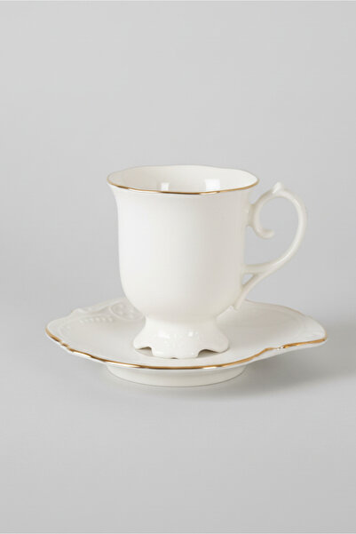 İpek Porselen 6 Kişilik Altın Yaldızlı Bone Napoli Porselen Çay Fincan Takımı...