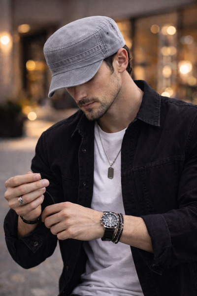 ZERAMİNE Șapcă militară gri – Model Castro Army Kep unisex, lavabilă