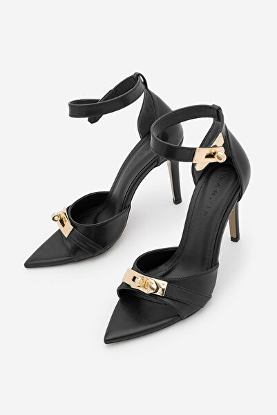 Marjin Women's Pointed Toe Ankle Lock Closure Buckle Strap Heeled Sandals Sop...