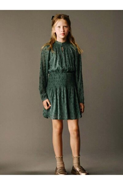 MAYORAL Girl's Patterned Chiffon Dress Petrol Green 7909