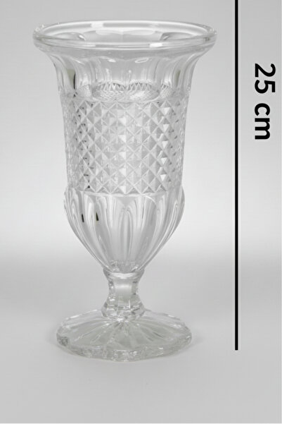 İpek Porselen Lüks Kristal Kesim Ayaklı Cam Dekoratif Çiçek Vazosu 25 Cm