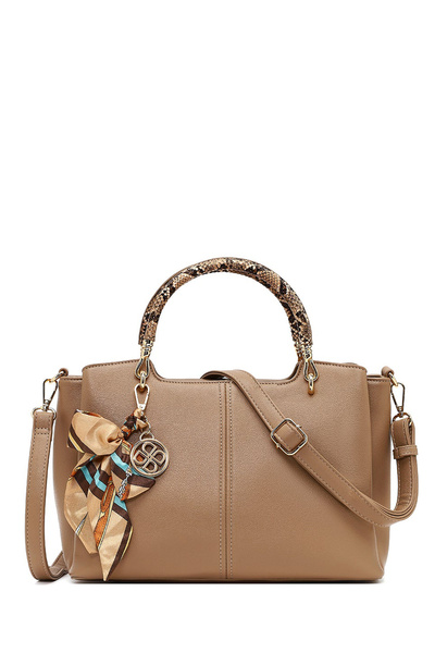 Derimod Дамска бежова чанта с дълги дръжки и аксесоари 25ABD281518