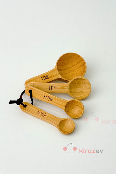 KirazEv Bambu Ölçü Kaşığı Seti 4'lü, Bambu Ölçek, Ölçü Seti
