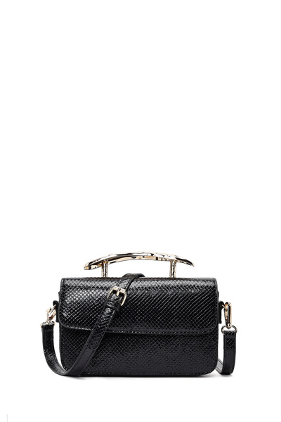 Derimod Дамска черна мини чанта с дълги дръжки и шарки 25ABD250840