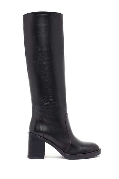 Derimod Cizme de damă din piele neagră cu fermoar și toc gros 25WFD203118