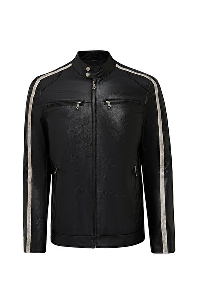 Derimod Middleton Men's Black Slim-Fit Short Leather Jacket 25Wgf6583Cy