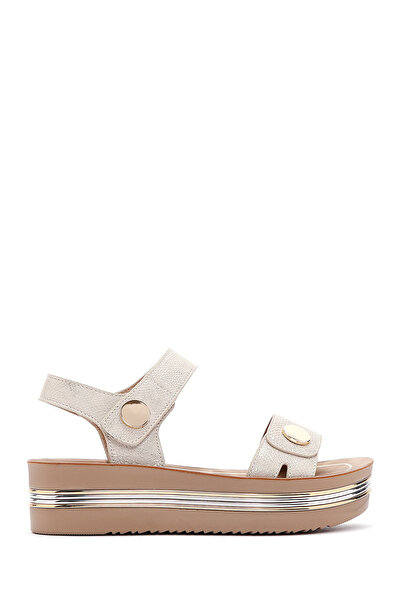 Derimod Women's Gold Ankle Strap Thick Sole Metallic Sandals 26Sfe461732