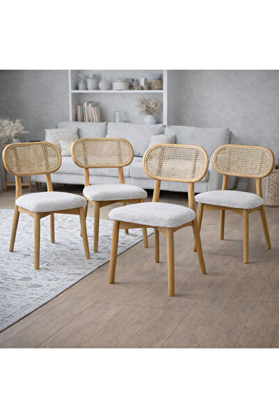 beriner (4 adet) doğal hasırlı naturel cilalı döşemeli hazır bitmiş ahşap ağa...