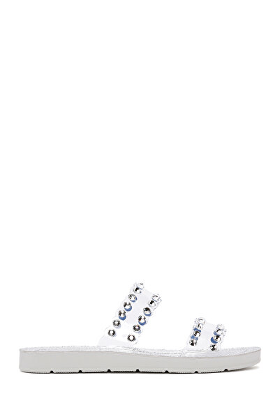 Derimod Women's Silver Transparent Stone Slippers 26Sfe4600Pv