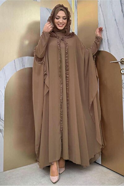 TRENDTESETTÜR KADIN VİZON PELERİNLİ ŞİFON ELBİSE T 8773