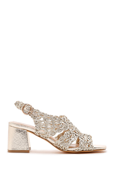 Derimod Women's Gold Braided Metallic Thick Short Heeled Sandals 26Sfd440932