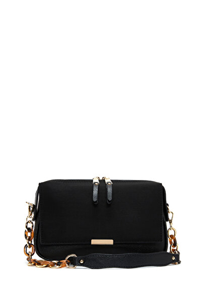 Derimod Geantă de damă, neagră, cu curea cu lanț, din piele de căprioară, 25A...