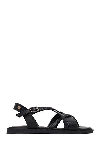 Derimod Women's Black Buckle Leather Sandals 25Sfd130718