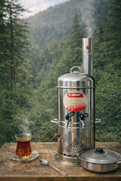 çakır çelik Odunlu Lüks Piknik Semaveri 140 Bardak Çift Musluklu