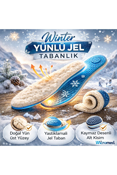 wicromed Soft Winter Sıcak Tutan Termal Yünlü Kışlık Ortopedik Jel Silikon Ta...