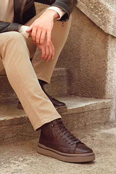 Derimod Cizme sport din piele maro cu șireturi pentru bărbați 25WFD6548FT