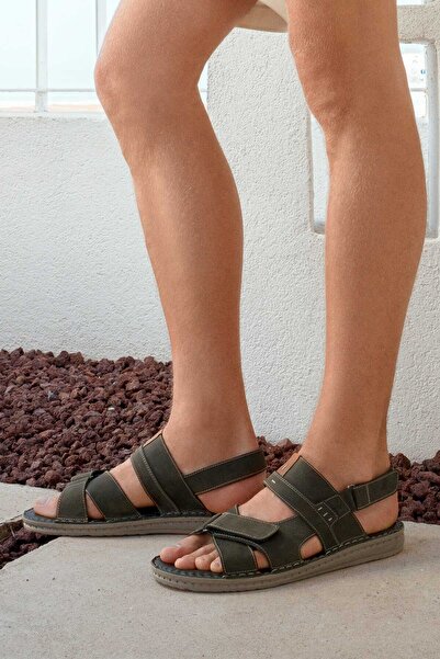 Derimod Sandale pentru bărbați din piele naturală cu bretele kaki 25SFD6250V3