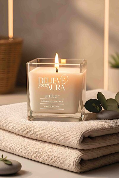 Believe Your Aura Amber Kokulu Mum - %100 Soya Mumu Paşabahçe Magnolia Kase A...