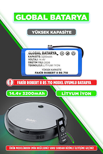 GLOBAL BATARYA Fakir Robert II Rs 710 Uyumlu Akıllı Robot Süpürge Bataryası 1...